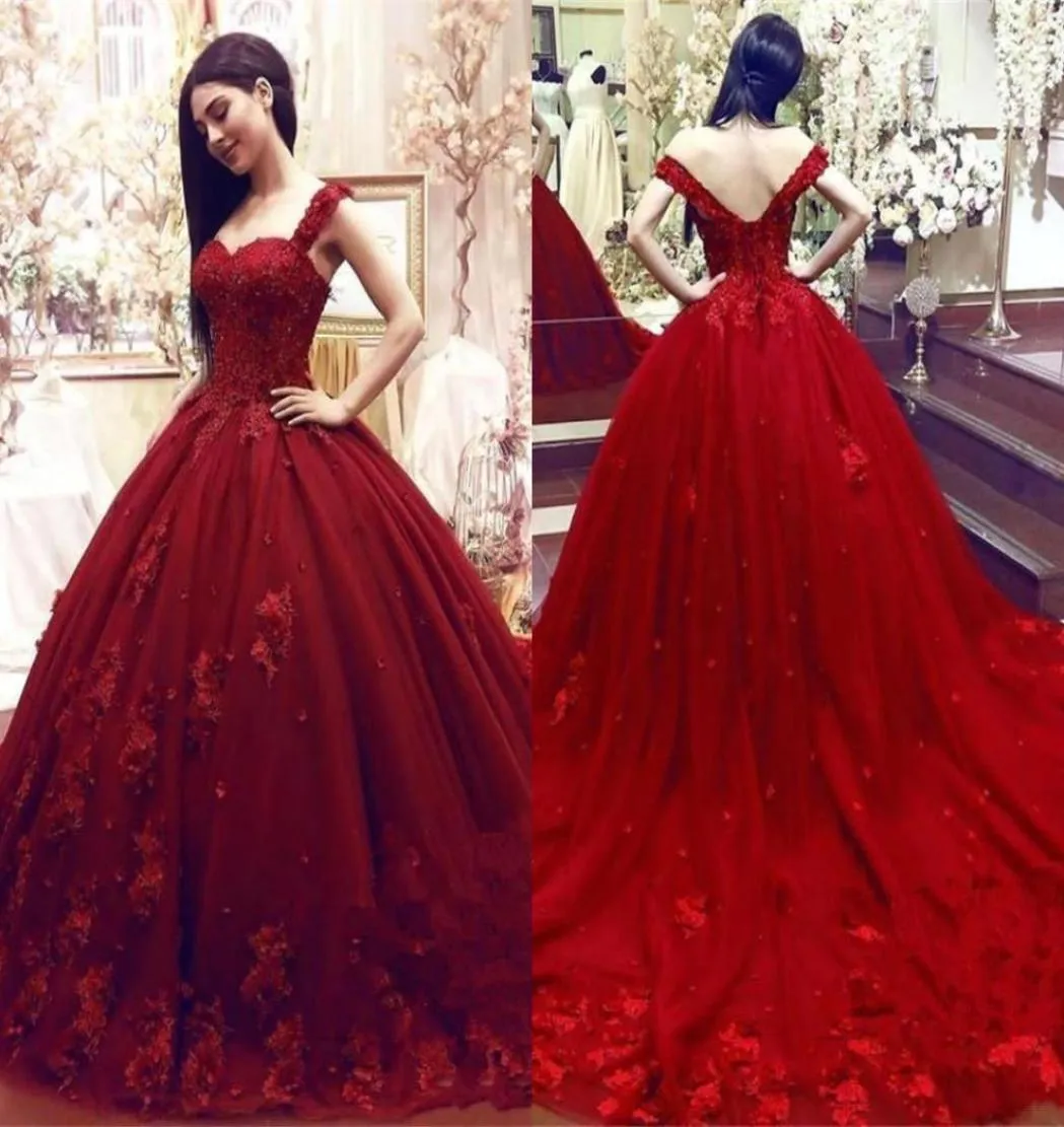 Luxe Kant Geappliceerde Baljurk Quinceanera Jurk Vintage Bordeaux Spaghetti Sweet 16 Jurk Lang Formeel Feest Gala Avondjurk BC1975407