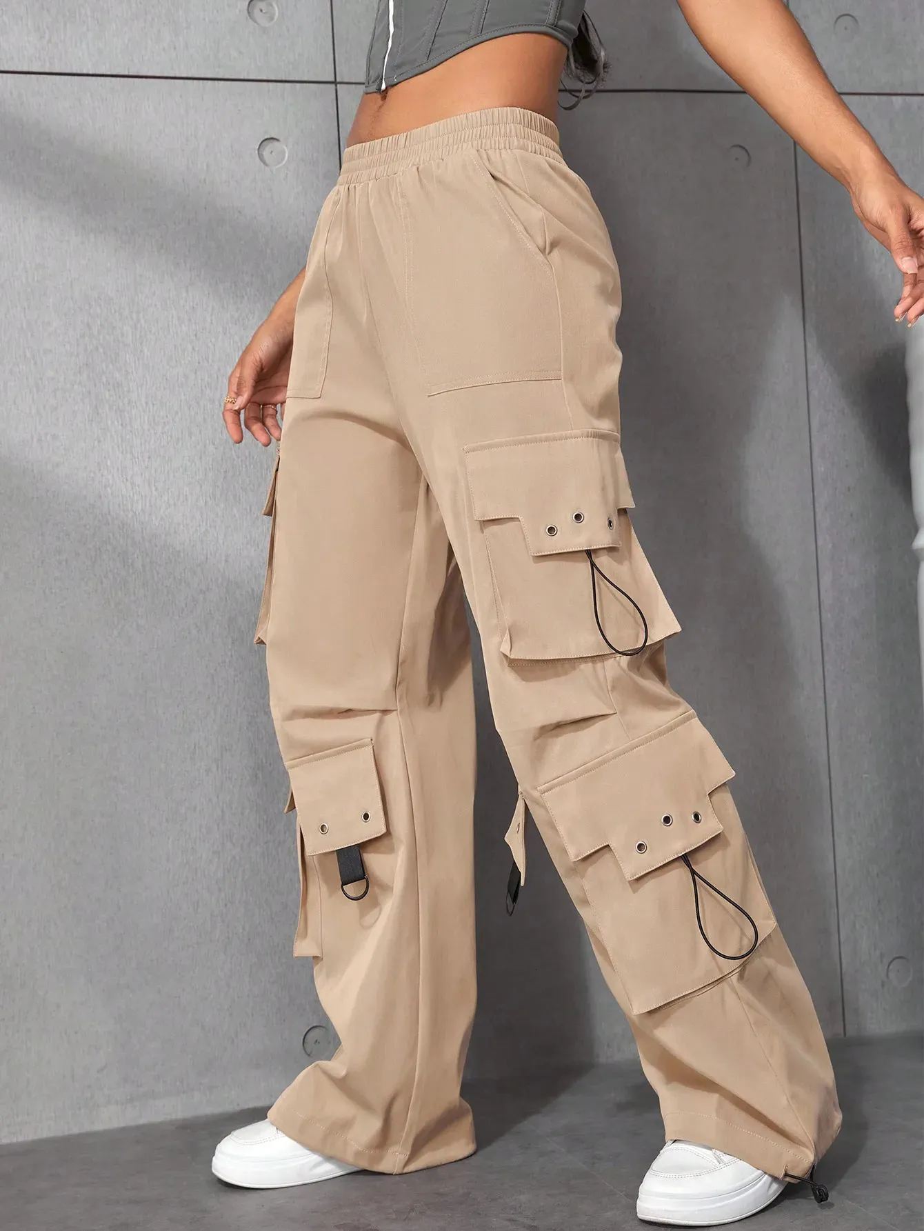 Y2k studs cargo pants フレアパンツ Womens Gothic Punk Cargo Pants High Waist Flare Pants Wide