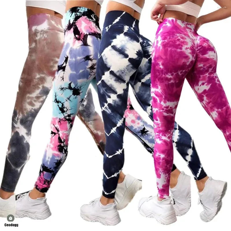 Pantalon actif 2024 S-L femmes teinture sans couture Yoga taille haute Leggings Scrunch collants de gymnastique entraînement Squat Jogging course vêtements de sport