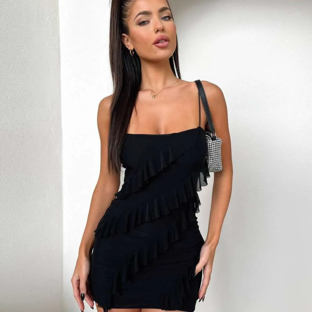 Estilo ropa para mujer vestido de verano y otoño sexy volantes costura tubo top sin espalda