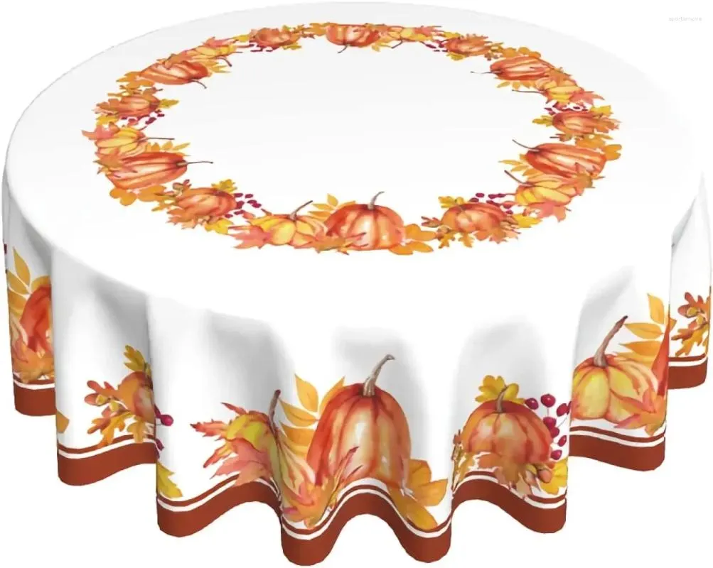 Tkanina stołowa Autumn dynia okrągła obrus 60 -calowy jesienne zbiory Święta Dziękczynienia i liść wiejska wiejska rustykalna