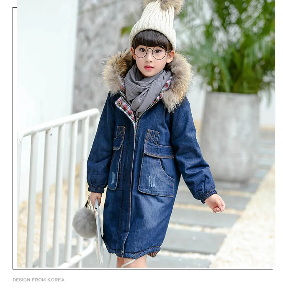 2018 nieuwe collectie Pydownlake grote tieners meisjes denim bovenkleding kinderen winter jassen met capuchon kinderen warme jeans jas dik Lon4071939