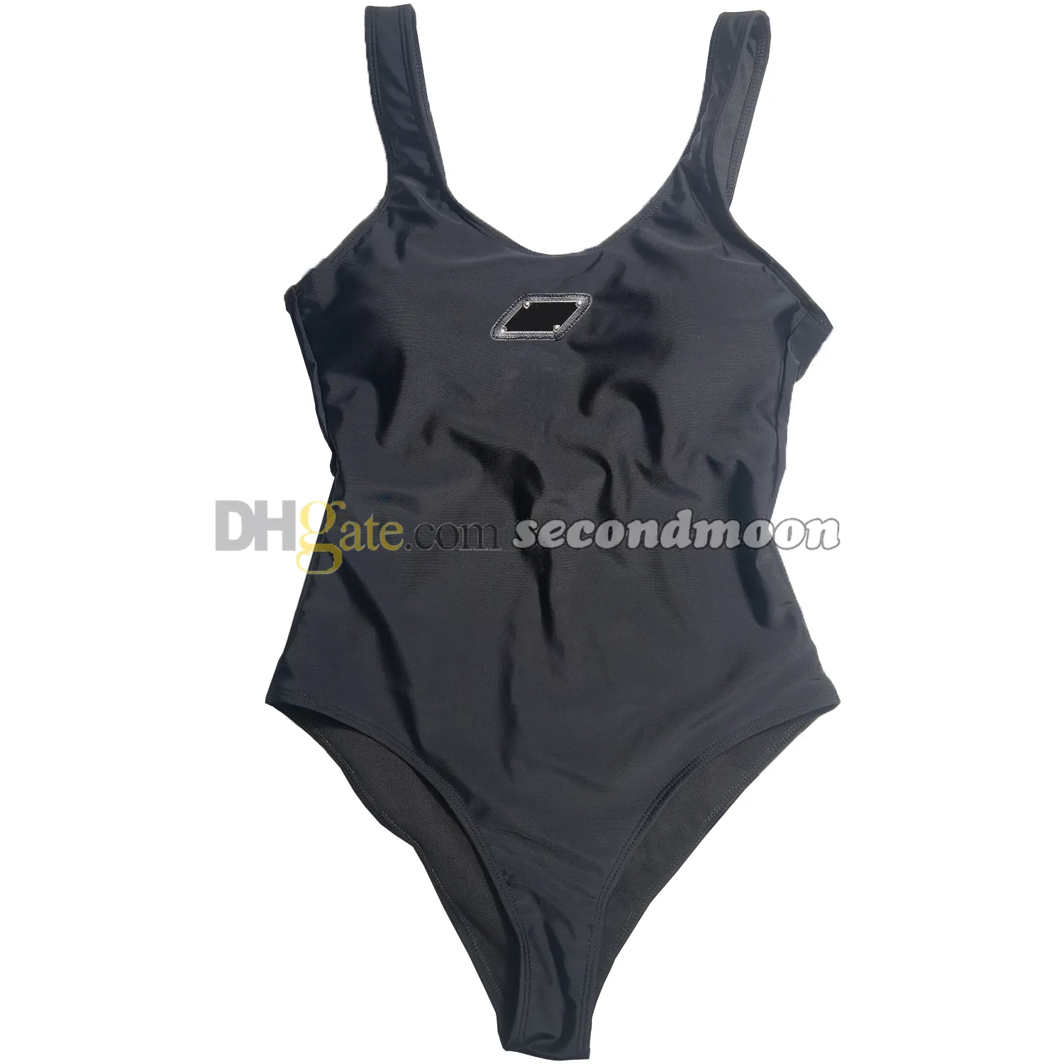 Traje de baño con insignia de Metal, ropa de playa de cintura alta, traje de baño de aguas termales para mujer, ropa de playa de Color sólido de diseñador