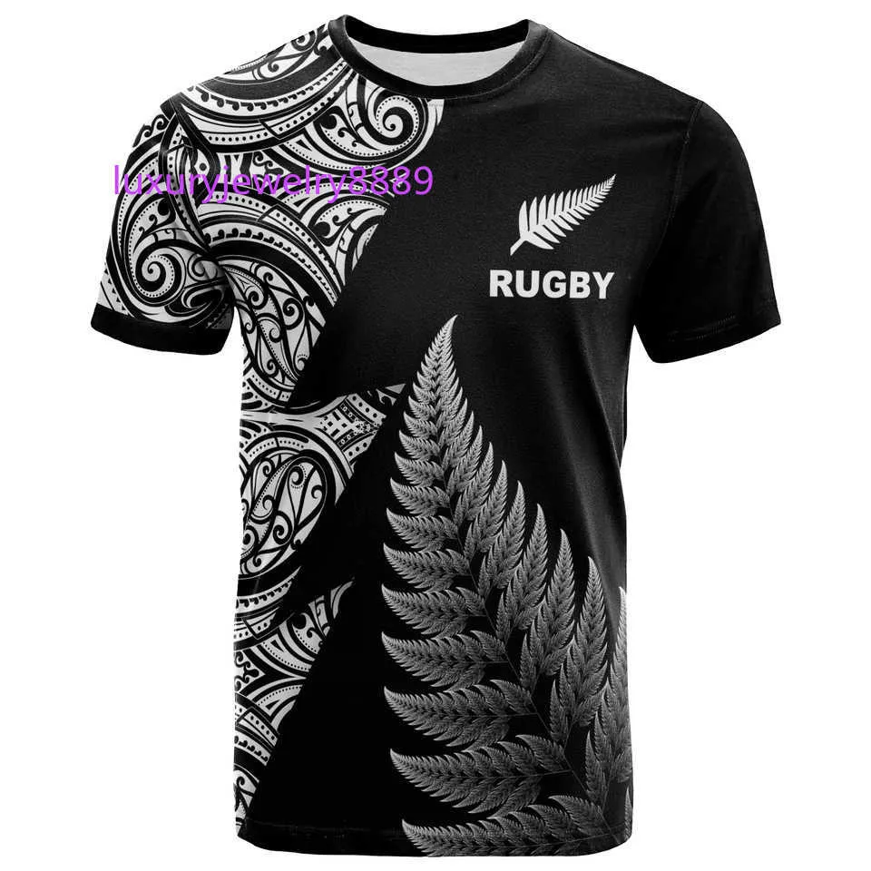 Nova zelândia rugby prata samambaia maori tatuagem polinésia impressão personalizada em branco dos homens t camisa casual camisetas de manga curta