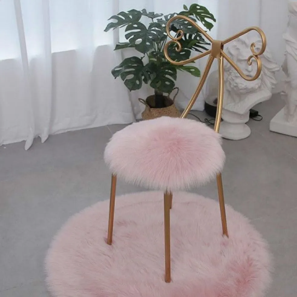 Peluche fausse laine ronde papillon chaise coussin chambre salon épais laine banc coiffeuse étudiant tabouret coussin F8242 2104277E