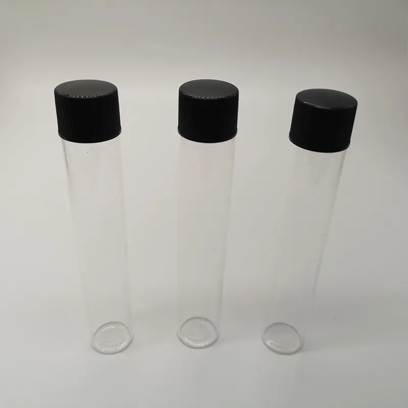 Glass tubes packaging 115*20mm screw on the top with plastic lids 30g tubes could custom labels