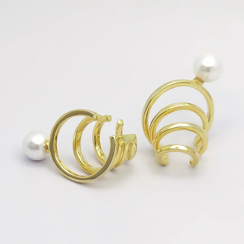 Orecchini posteriori HESHI a forma di C in argento 925 oro rosa / pendente con perla placcata 18 carati orecchio senza orecchie per donna uomo