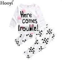 Hooyi Baby Girl Clothes Suits Trouble Toddler T-Shirt Pants Character Newborn Outfits 100% Cotton Soft Girls Clothing Sets