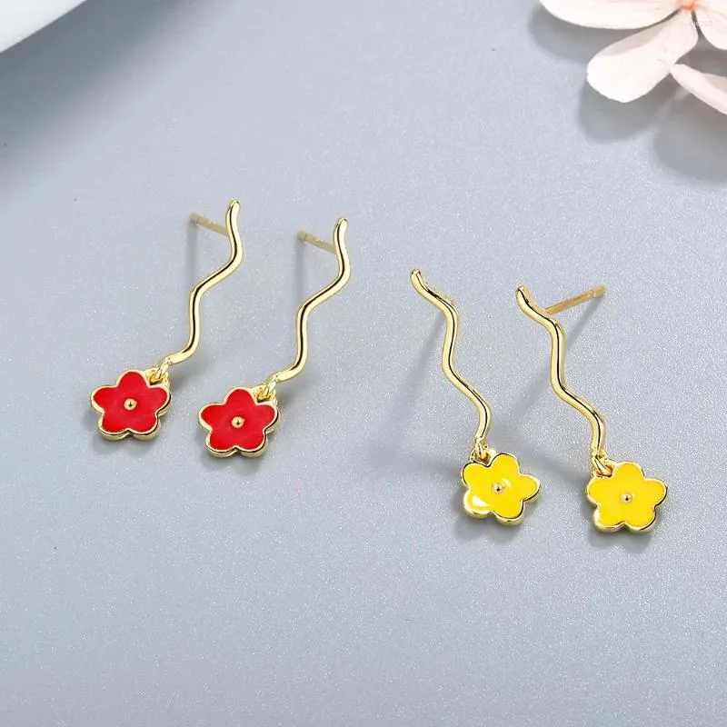 Stud Earrings Design Sweet Jewelry Spray Paint Effect Small Red Yellow Flower Earring Wave Statement For Girls Gift Woman