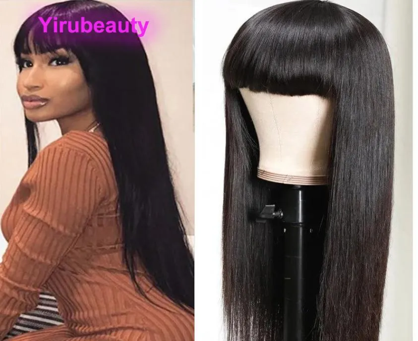Yirubeauty Fullmachine Wigs 1028inch Natural Color Black Brazilian 100 Human Hair Capless Wig Straight Body Wave Virgin Hair Pr3544381
