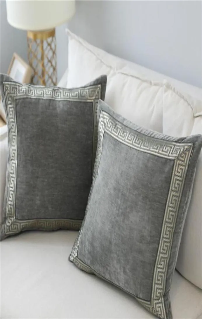 Housse de coussin en velours doux gris, taie d'oreiller brodée bleue, décoration de maison, canapé, oreillers décoratifs, 60 à 60cm, 6824906