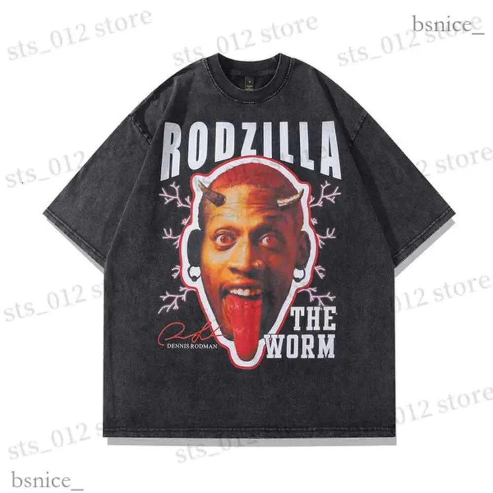 Мужские футболки Frog Drift Fashion Vintage Loose Basketball Graphic Retro Washing Summer the Worm Dennis Rodman Oversized Tee Shirt Tops Men 888