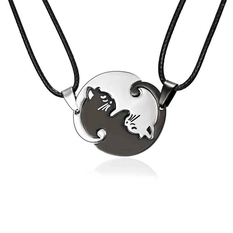 Pendant Necklaces Valentine's Day Gift Stainless Steel Black And White Animal Necklace Hug Modeling Couple Patchwork