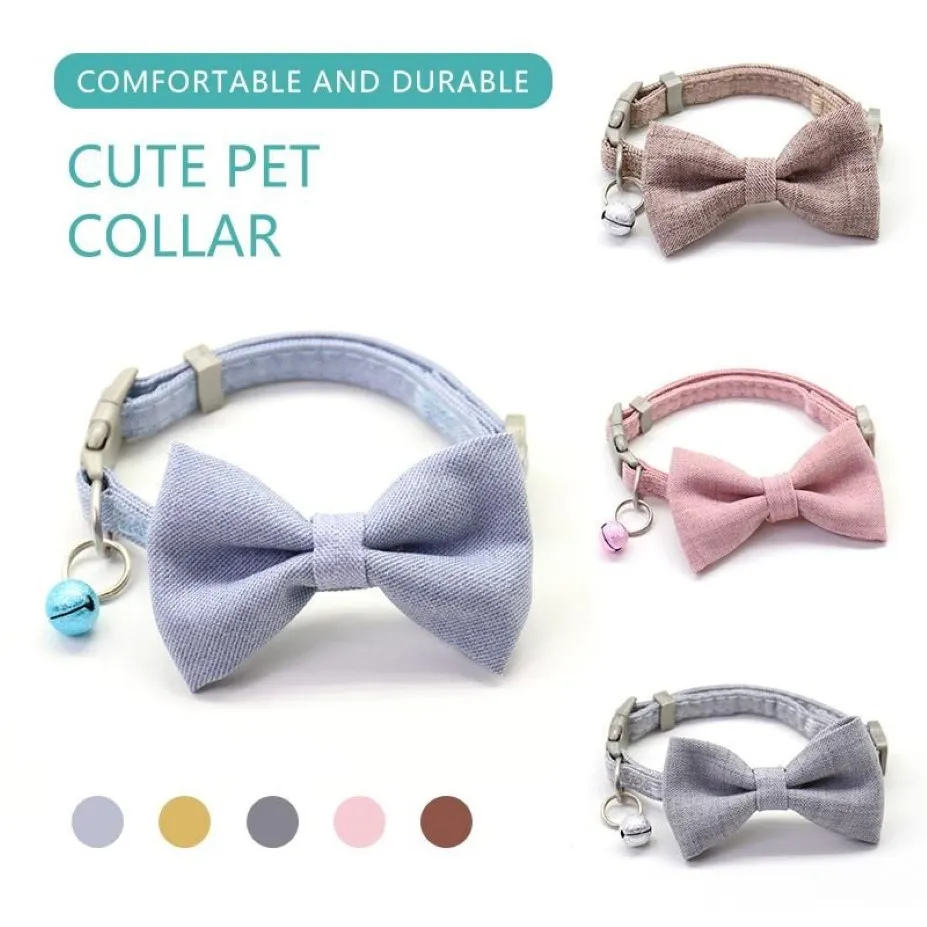 Adjustable Dog Collars Bowtie With Cute Bow Bells Durable Soft Comfortable Cat Collars For Small Medium Dogs Cats Accessories211d