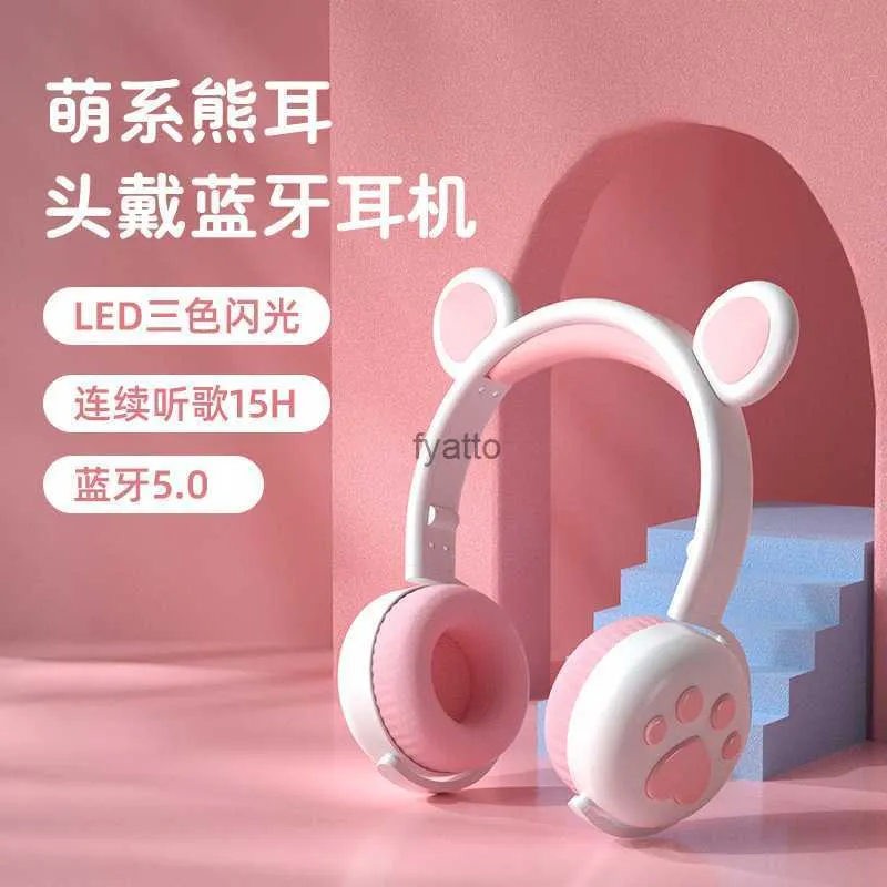 Mobiele telefoon koptelefoon Draadloze Bluetooth-headset nieuwe beer lichtgevende oorspel Maka kraanH240312
