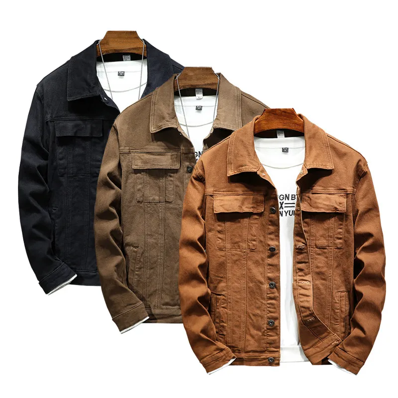 Veste d'automne en coton élastique pour hommes, nouvelle veste transfrontalière en coton élastique, couleur unie, belle veste en denim coupe cintrée coréenne pour hommes