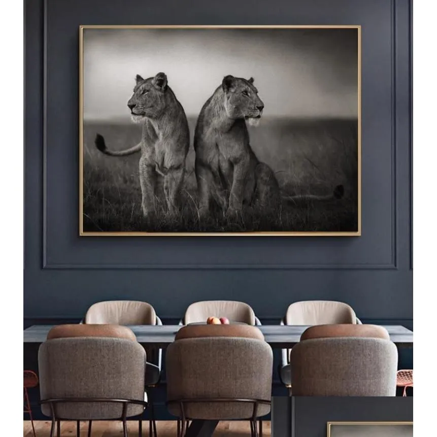 Paintings Black And White African Lion Wild Animal Posters Prints Landscape Canvas Painting Art Nature Wall Picture For Living Room498 Dhhlt