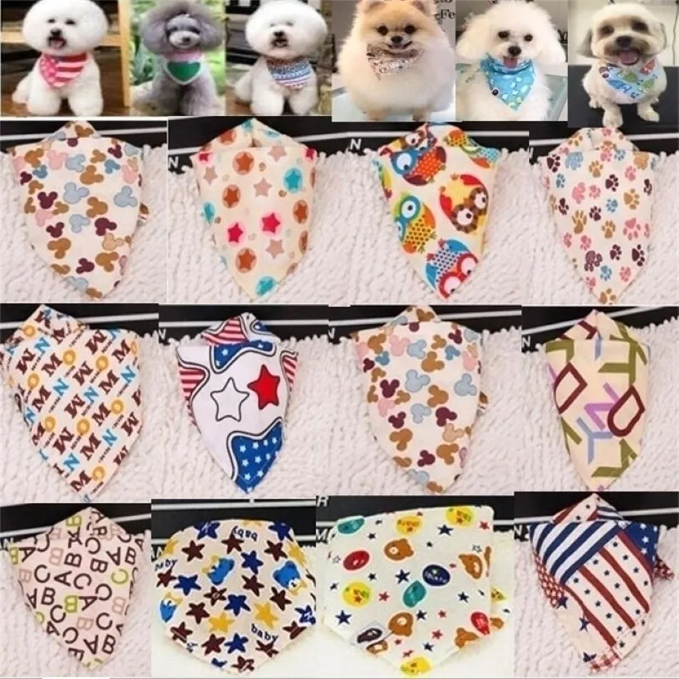 100 stukslot hele collectie Mix 60 Kleuren Hond Puppy Huisdier bandana Kraag katoen bandana Huisdier stropdas Verzorgingsproducten SP01 201030304m