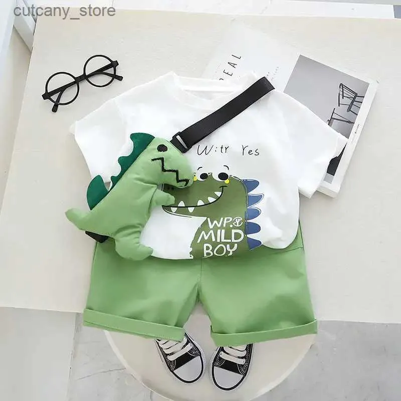 T-shirts D'été Casual Nouveau-Né Bébé Garçons Vêtements En Bas Âge Grand Dinosaure Hauts À Manches Courtes Shorts 2 Pièces/ensemble Coton Enfants Tenues Vêtements L240311