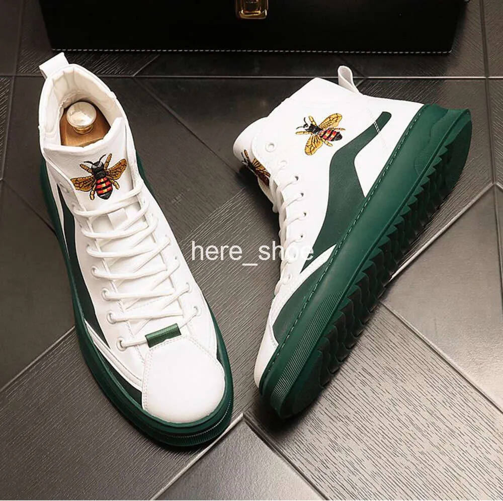 Nya män Casual Boots Luxury Designer Green Shoes Mens High Top Brand Shoe Embroidered Boot