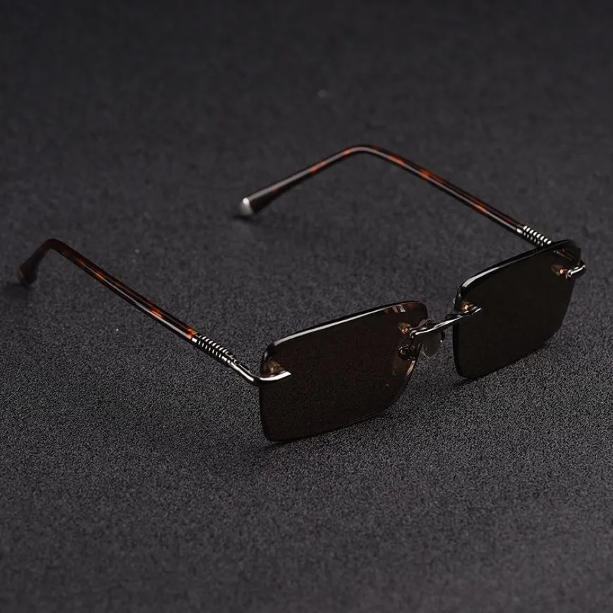 Whole-Zerosun Glass Sunglasses Male Rimless Sun Glasses for Men Brown Lens Anti Scratch Brand Designer Vintage Eyewear322r