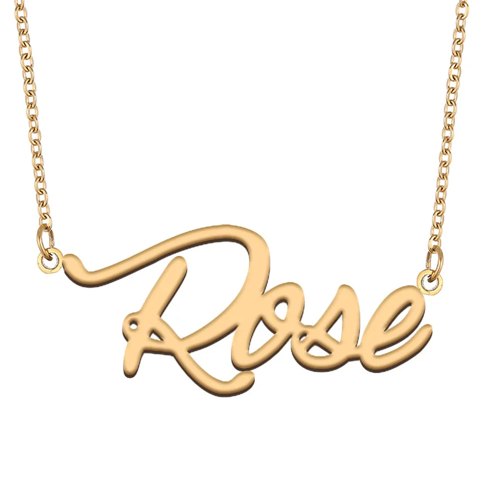 Rose Name Necklace Pendant for Women Girls Birthday Gift Custom Nameplate Children Best Friends Jewelry 18k Gold Plated Stainless Steel