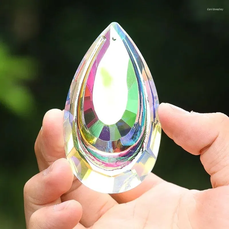 Gartendekorationen 75mm AB Farbe Doppelschicht Wassertropfen Facettiertes Prisma Glaskristall für Kronleuchter Lampe Baumeln Teile Regenbogen Sonne