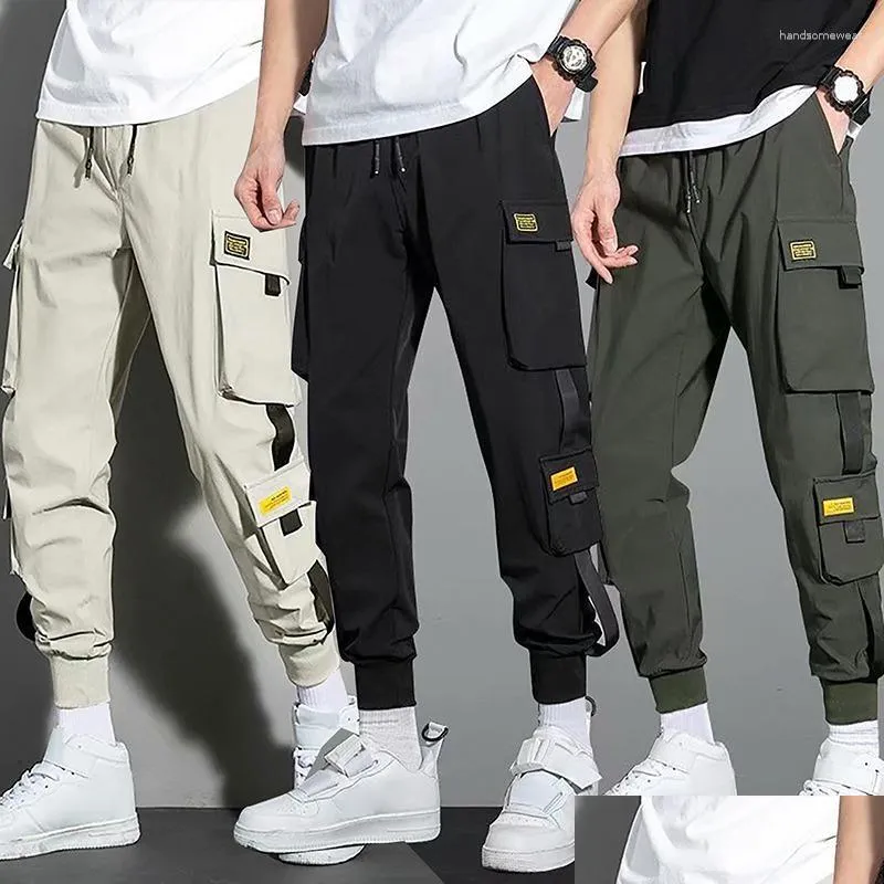 Herrenhosen Hip Hop Joggers Cargohosen Männer Harem Mti-Pocket Ribbons Man Jogginghose Streetwear Casual Herren Techwear Drop Delivery App Dhwef