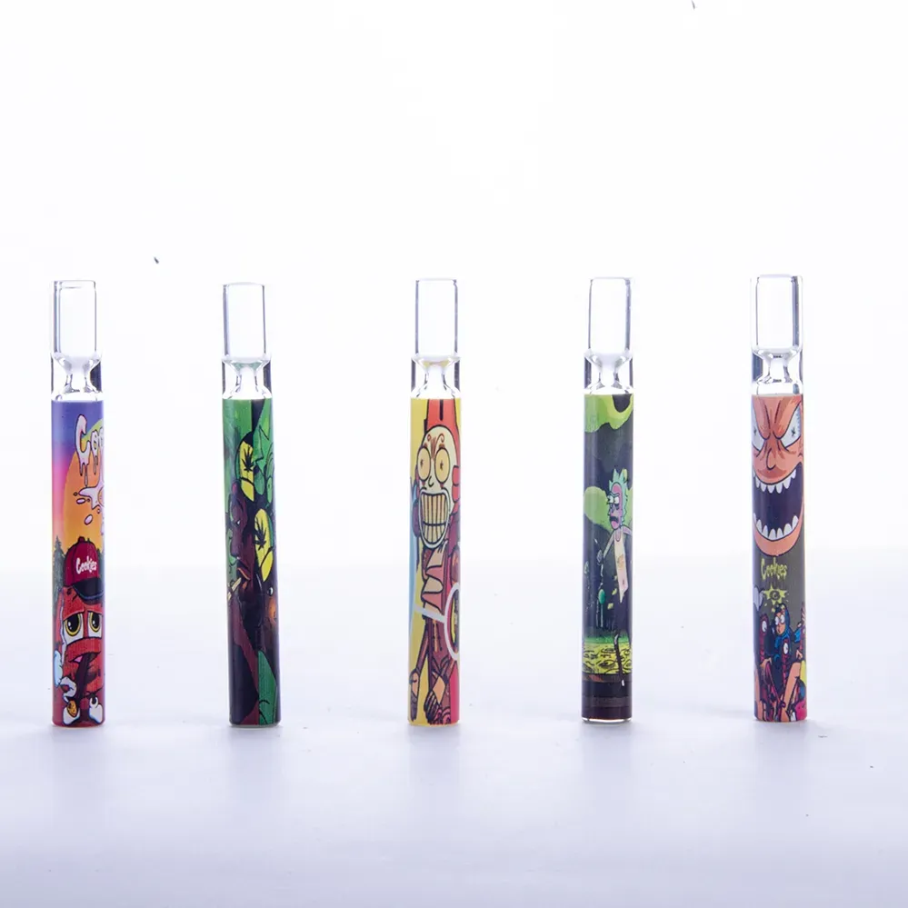 4-Inch Pyrex Glass One Hitter Pipe - Colorful Cartoon Design Steamroller Hand Pipe with Oil Burner Filter Tube