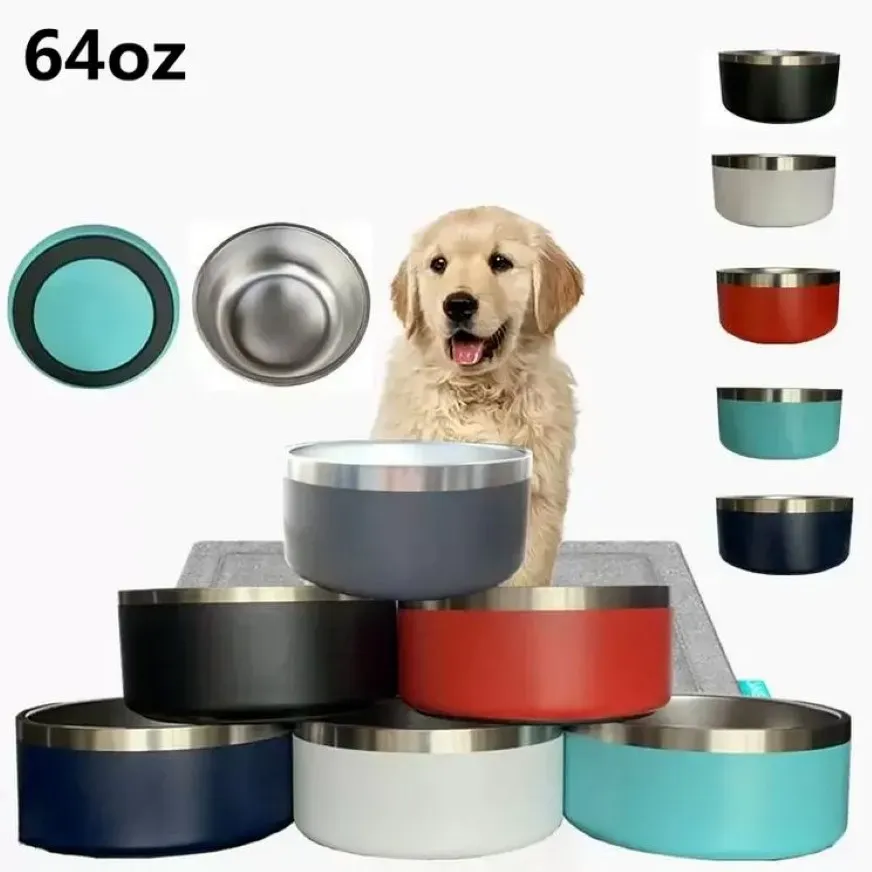 Dog Bowls 32oz 64oz Stainless Steel Tumblers Double Wall Pet Food Bowl Large Capacity 64 oz Pets Supplies Mugs B0427224d