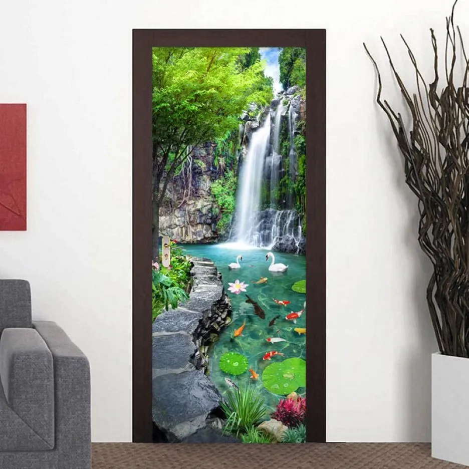 Chiński w stylu wodospad krajobraz po mural tapeta 3D Dekor w domu salon drzwi kuchennych naklejka PVC samoprzylepna naklejka 2275s