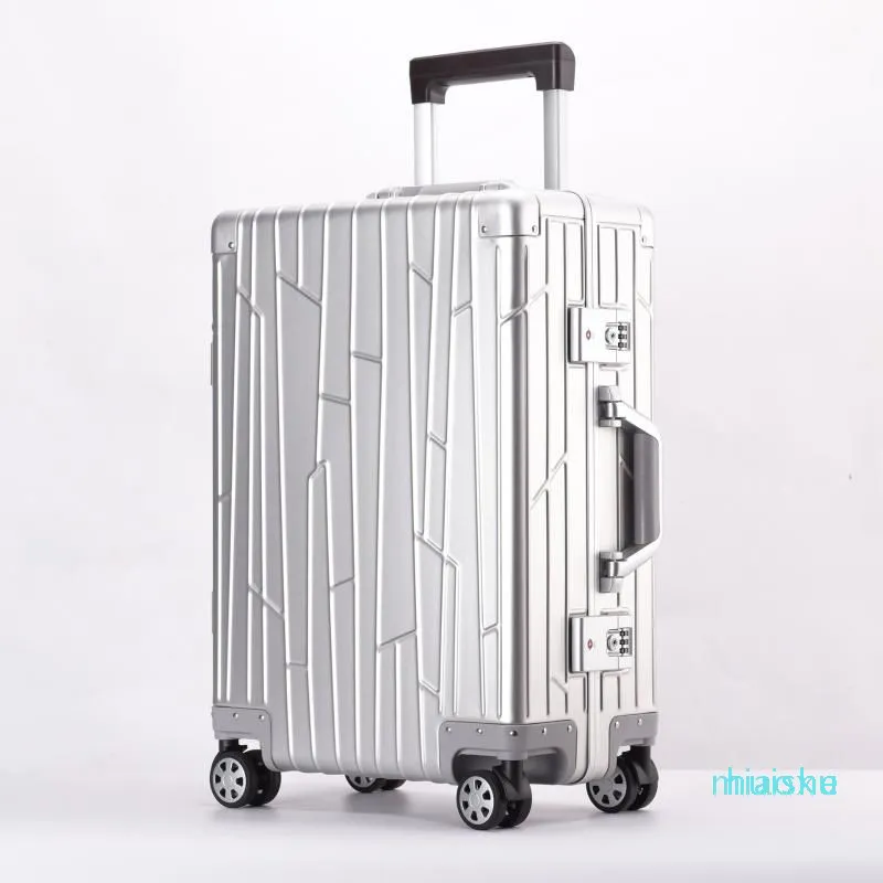 Valigie 20''24''Valigia Guscio In Alluminio Puro Con Ruote Trolley Lucchetto Mala Valise De Voyage Avec Roulettes