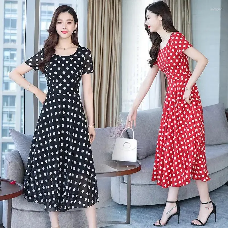 Sıradan Elbiseler Polka Dot Elbise Yaz Giyim Kadınlar Tarzı Kadınlar Kısa Kollu Çiçek Kadın Vestido de Mujer Femme Robe