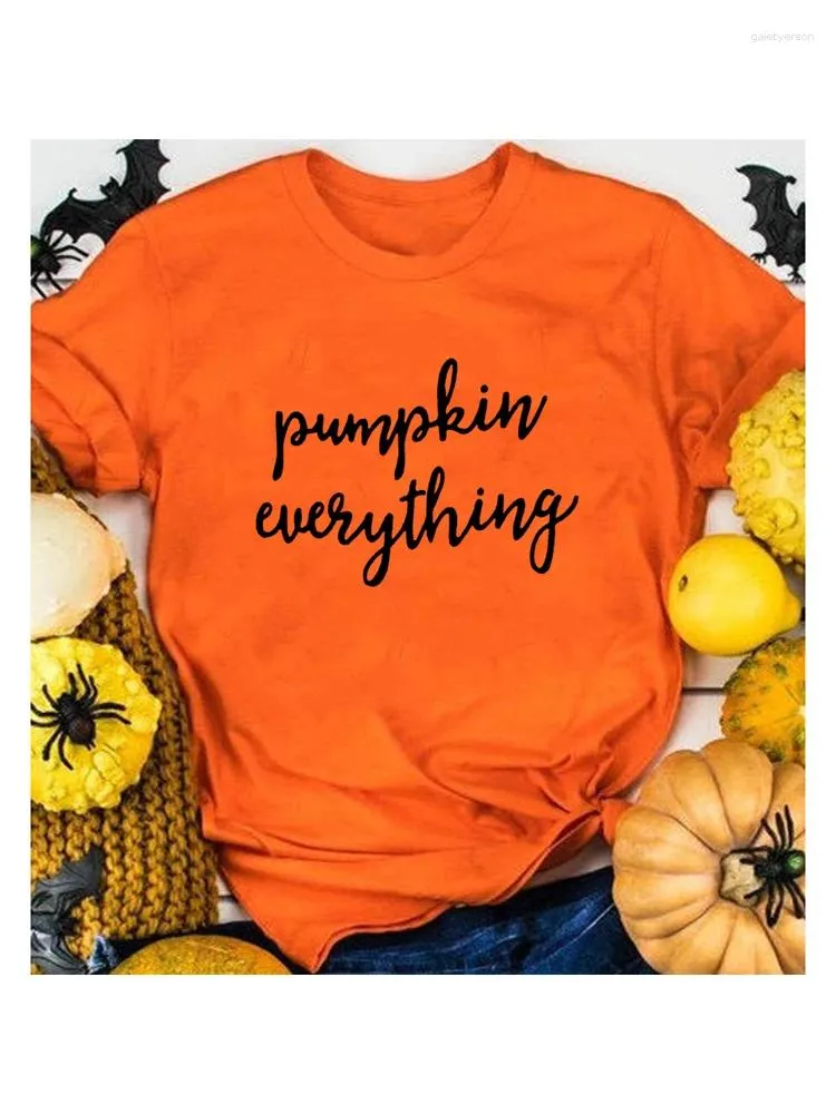 Women's T Shirts 2024 Aesthetic Pumpkin Everything Letter Print Halloween Women T-shirt Kawaii Graphic Tumblr Female Tops Orange Tees