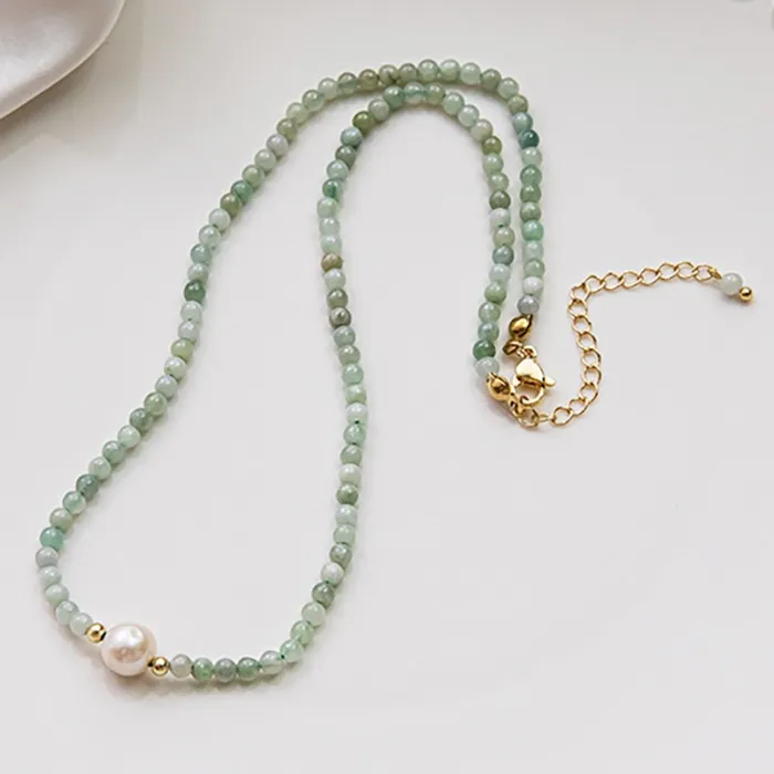 Beads Natural Burmese Jade Necklace Freshwater Pearl Pendant Choker Beaded Necklace for Women Jewelry