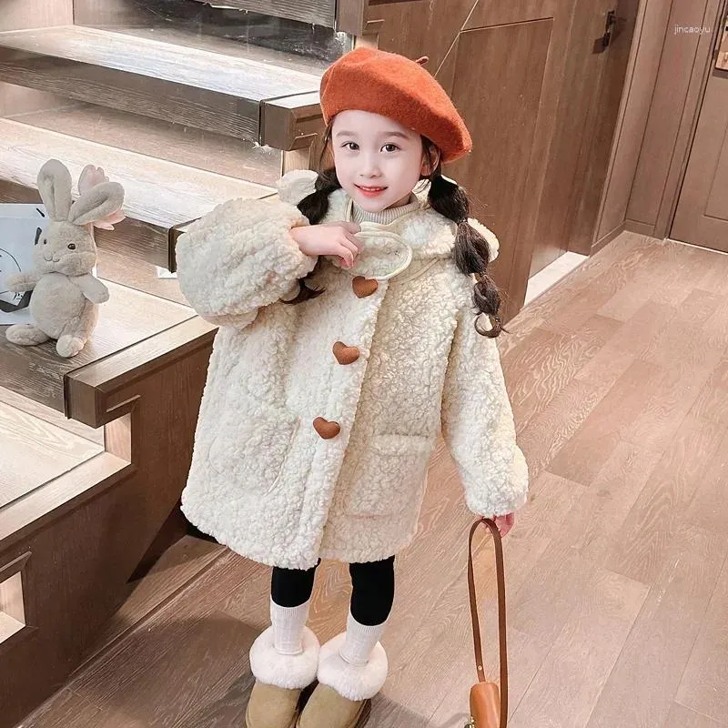 Jackets Autumn Winter Girls Coats Children Cotton-padded Kids Clothing Baby Love Hooded Outerwear Princess Costumes 2-8Years