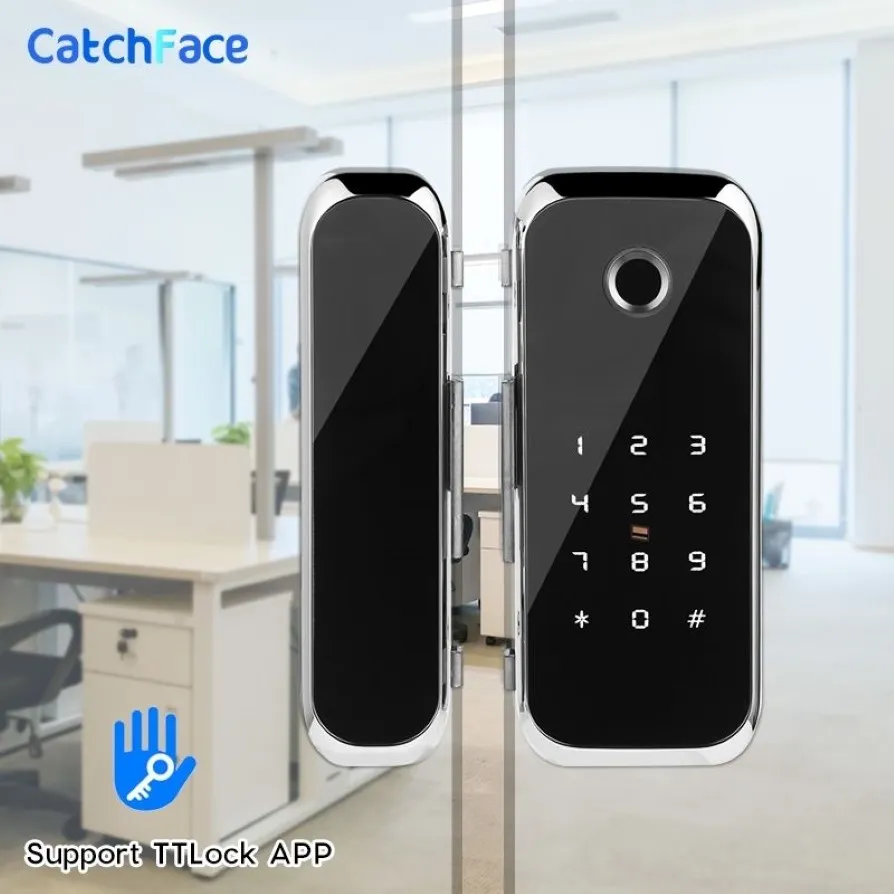 TTlock APP Fingerprint TMART LOCK WiFi remote control with IC card password for frameless glass door push or sliding door 201013240G