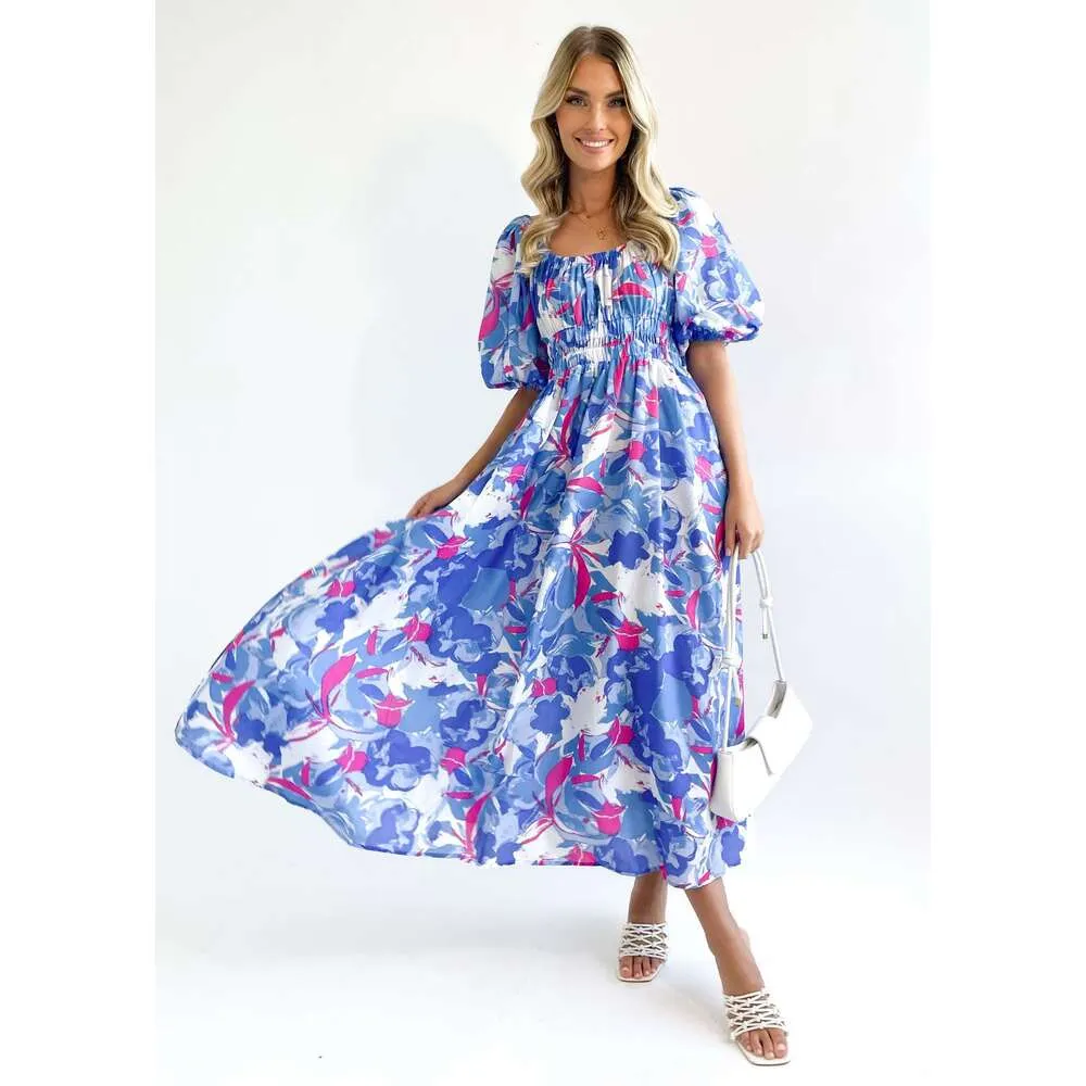 Seline Midi Dress - Blue Abstr