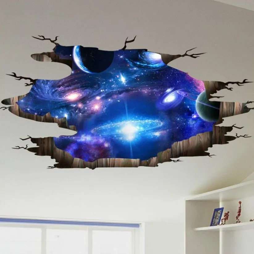 Autocollants muraux galaxie univers 3D créatifs, pour plafond, toit, décoration murale auto-adhésive, personnalité, imperméable, autocollant de sol 282j