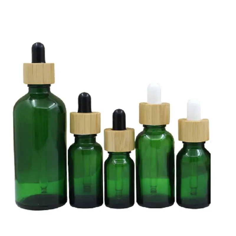 Flacone contagocce Coperchio in legno di bambù 5 ml 10 ml 15 ml 20 ml 30 ml 50 ml 100 ml Confezione cosmetica Contenitore riutilizzabile Fiale vuote di olio essenziale LL