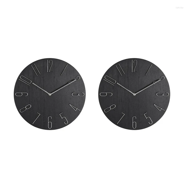 Horloges murales 2X horloge simple 12 pouces salon maison montre mode chambre horloge-noir