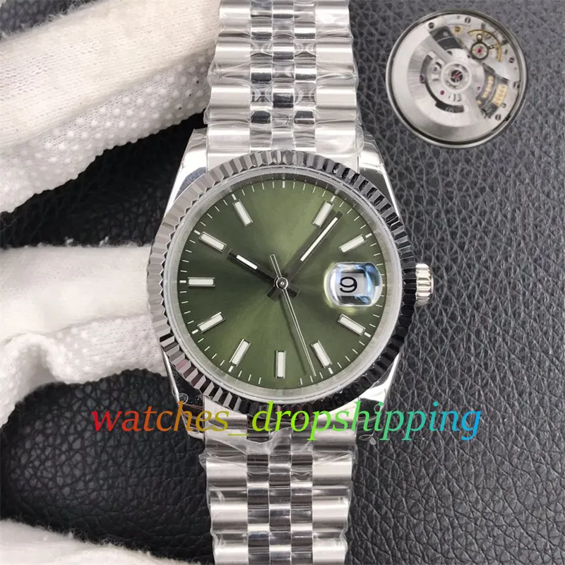 Reloj unisex GMF 36 mm Esfera verde Bisel estriado 3235 Movimiento automático Marcadores de varilla Pulsera de acero 904L Jubilee 126234 ETA Super Edition Reloj de pulsera GM Factory