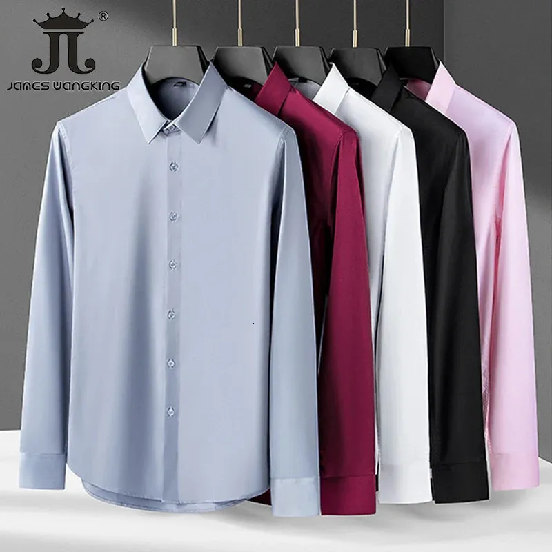 S-5XL Luxury Boutique Mens Casual Fashion Solid Color Business Long Sleeve Shirts Easy Care Formal Professional Shirt For Male 240301