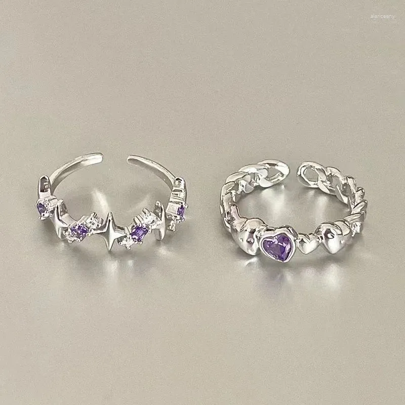 Cluster anneaux 2pcs mode brillant couple de strass violets irréguliers pour femmes hommes vintage en cristal étoile amateur de bague réglable y2k bijoux