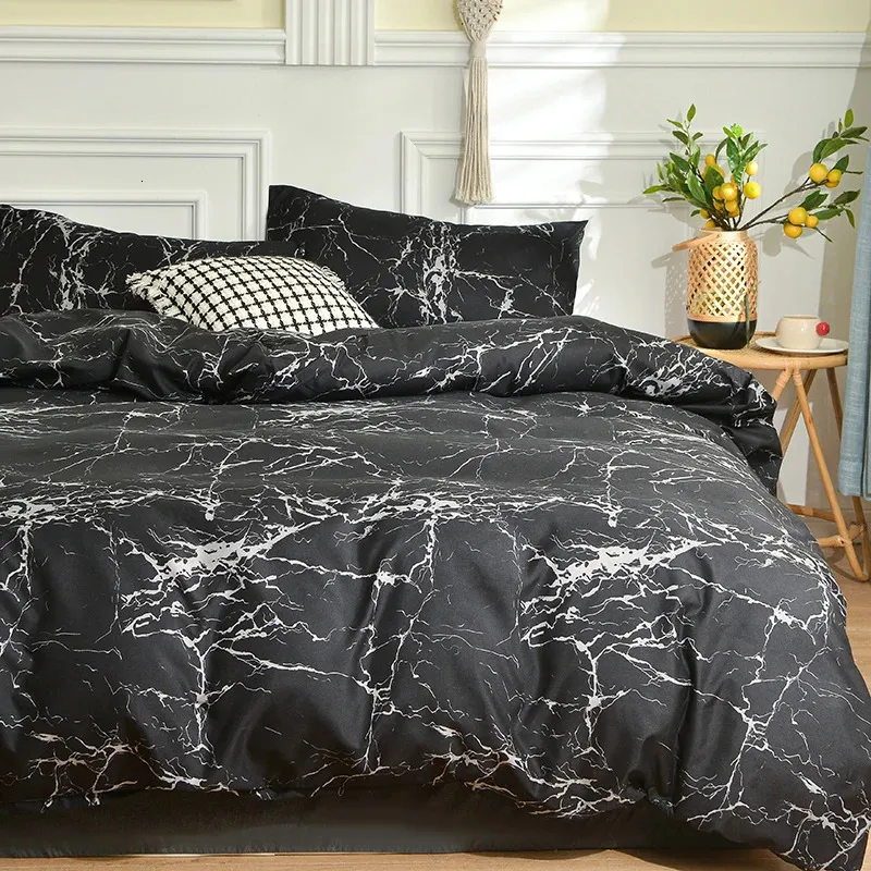 1PC Black Marble Duvet Cover Single/Queen/King Comberter220x240 Reacyve Printed podwójne pokrycie łóżka200x200 bez poduszki 240306