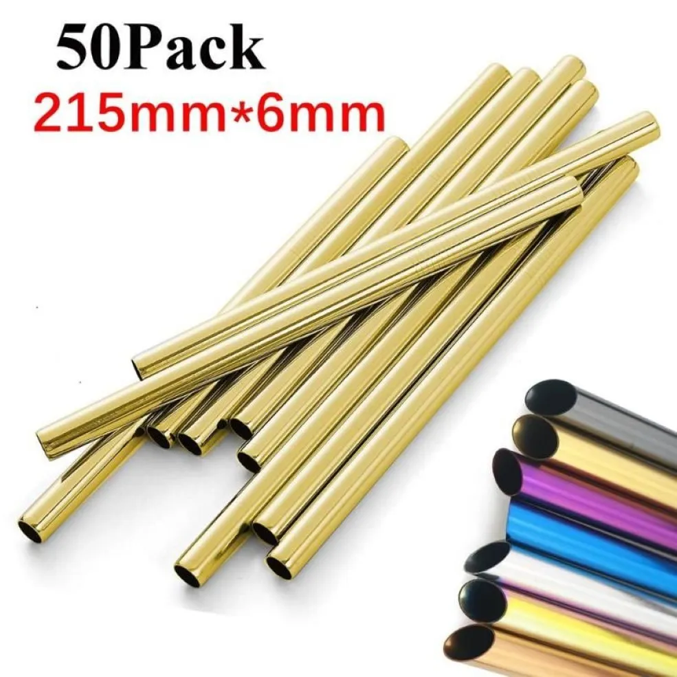 50Pcs Lot 304 Stainless Steel Straws Reusable Metal Straw Drinking Tubes 215mm 12mm Straight Bent Sharp Boba Straws Drinkware271C