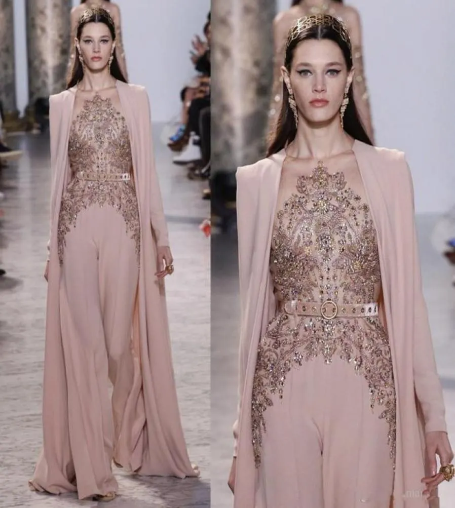 2020 Nya Elie Saab -klänningar Evening Wear Long Sheer Sheer Jewel Halsbindning Täräckade aftonklänningar Chiffon Formell klänning 20792383260