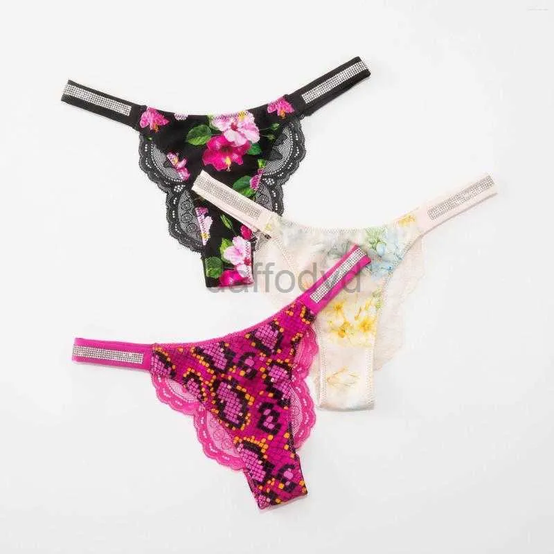 Calcinha feminina calcinha diamante cuecas mulheres cetim renda tangas impressas sexy cintura baixa sem costura biquíni roupa interior europeia e americana ldd240311