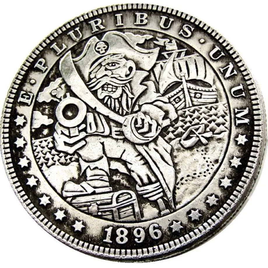 HB45 Hobo Morgan Dollar Skull Zombie szkielet kopia monety mosiężne ozdoby rzemieślnicze