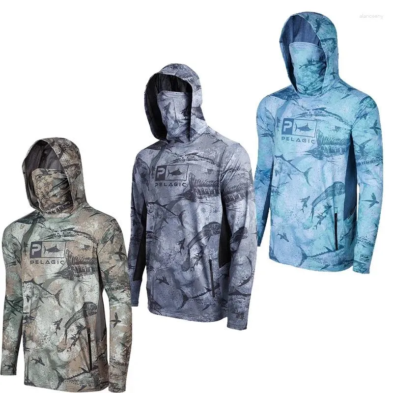 Jagdjacken Pelagic Fishing Shirt Herren Maske Langarm Outdoor UV Kleidung mit Kapuze UPF Sonnenschutz atmungsaktiv Anti Mosquitor